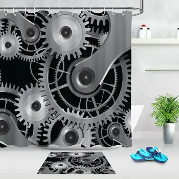 

Custom Punk Steam Gear Shower Curtain Set Waterproof Fabric Bathroom Uniqued Hooks