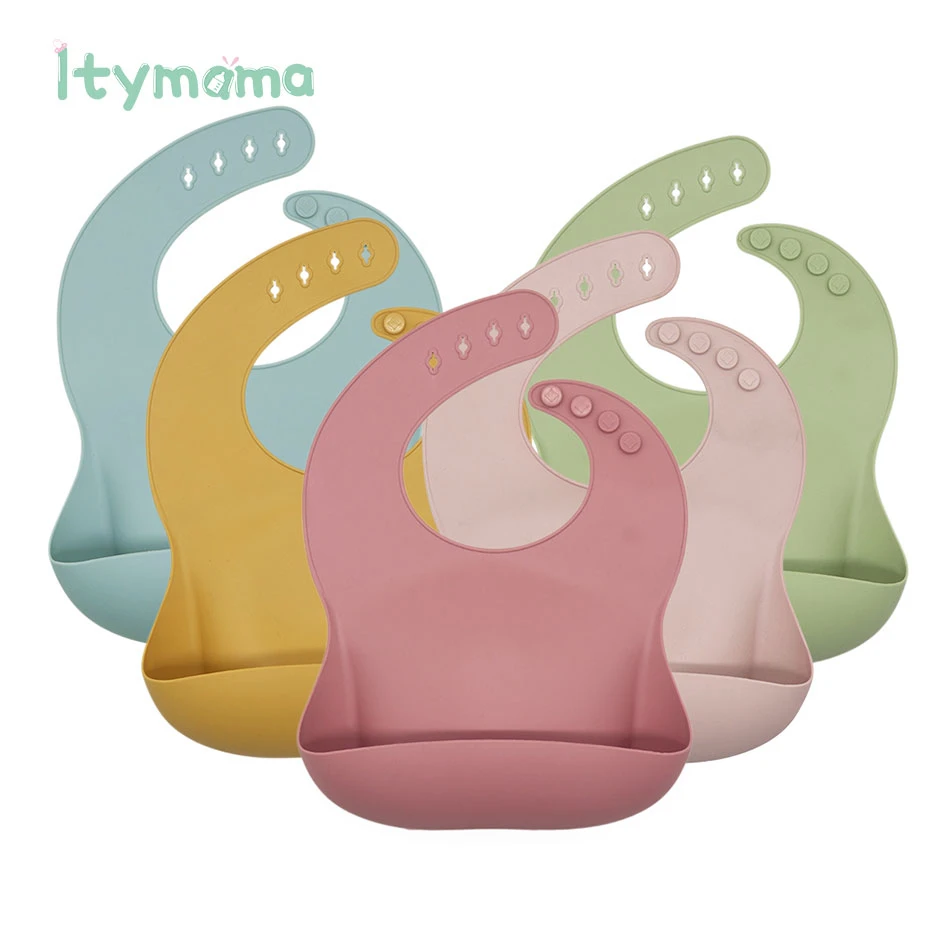 

Baby Bibs Silicone Waterproof Bib Pockets BPA Free Breastplate Lunch Feeding Bibs With Solid Infant Adjustable Baby Silicone Bib