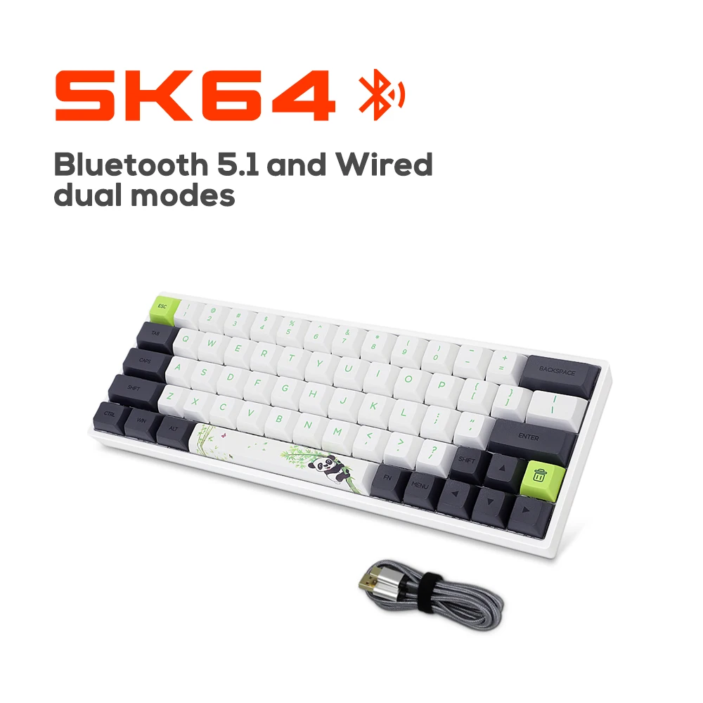 US $68.75 SK64S Wireless Panda Mechanical Keyboard Bluetooth Recharge Gateron Optical Switch RGB Backlit PBT DyeSub Keycap Game GK61 GK64