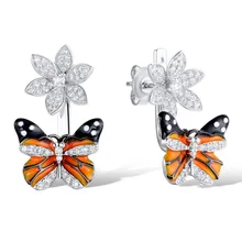 Роскошные ювелирные изделия милые серебряные висячие серьги в форме цветка бабочки для женщин шикарные элегантные эмалированные циркониевые серьги трендовые ювелирные изделия