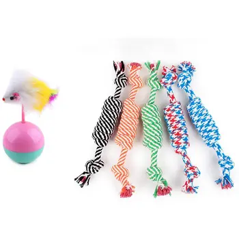 

1x Fur Mouse Tumbler Plastic Toys Balls for Cats Dogs Play Toy & 1PC Ran Color 27CM Pet Chew Cotton Rope Ball
