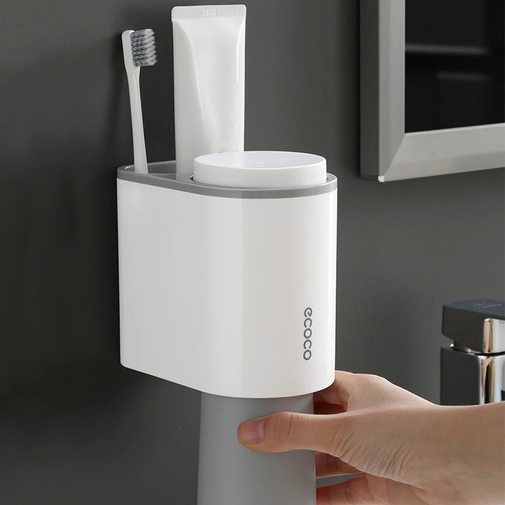 Ecoco Toothbrush Rack Wall Mounted Magnetic Toothbrush Holder Bathroom Toothbrush Organizer Cup 3