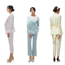 

Elegant Light Blue White Yellow Office Lady Set/Fashion Long Sleeve Blazer Solid Color 2Piece/Casual Women Suits Business Female