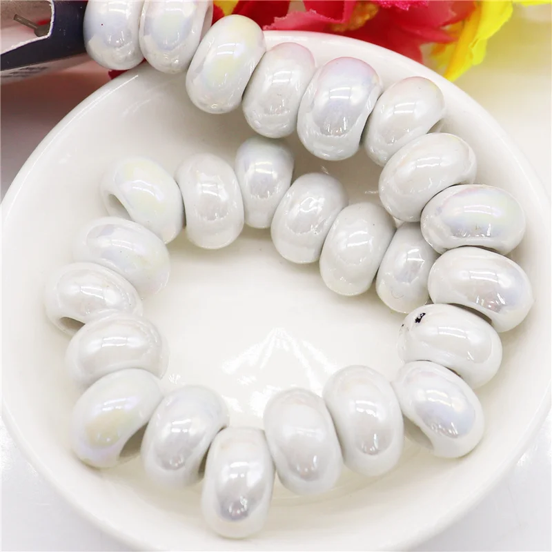 5pcs Charm Mixing Shape Ceramic Porcelain Loose Spacer Big Hole Beads Jewelry#Q 