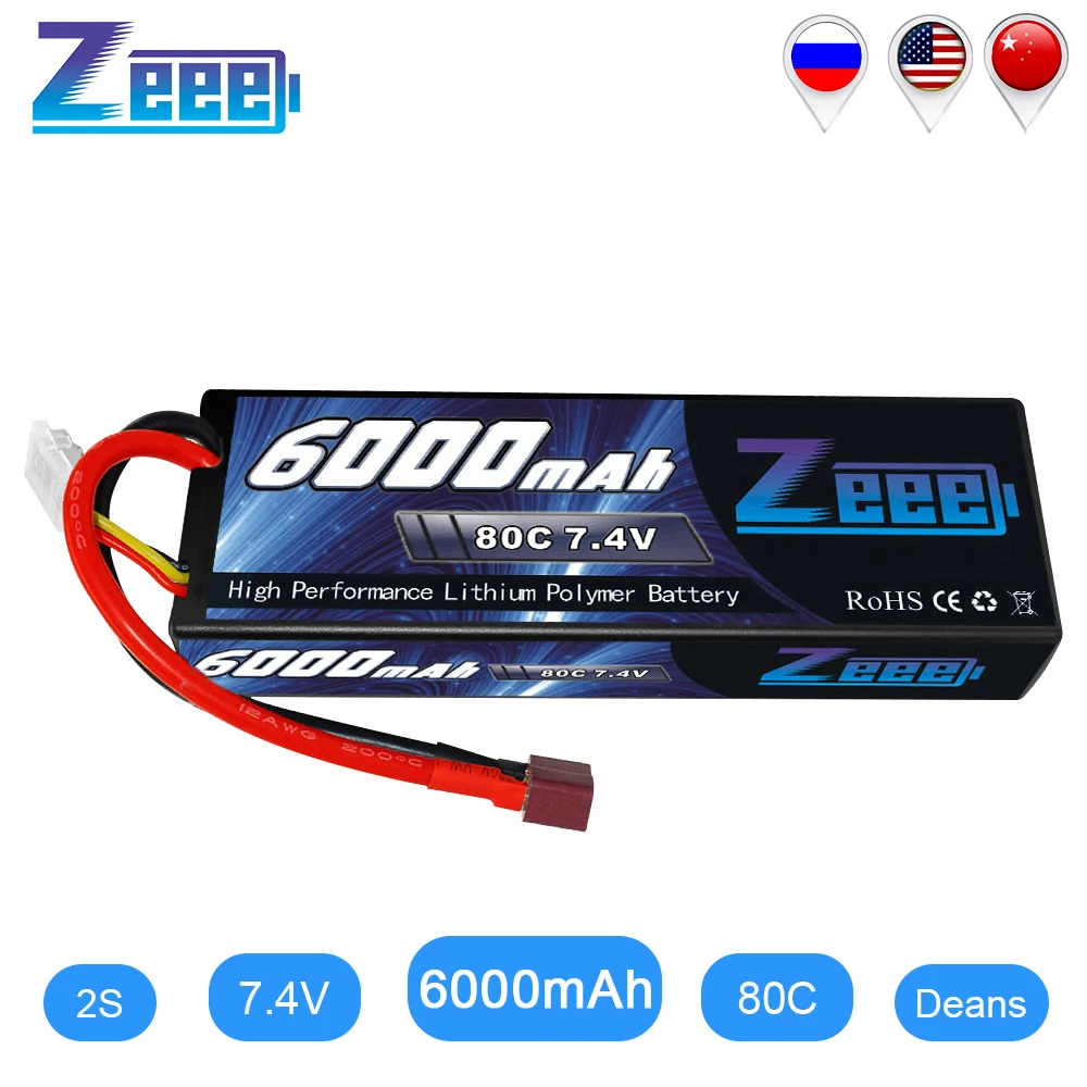 

Zeee 6000mAh RC LiPo Battery for RC 2S 80C LiPo 7.4V with Deans T Plug for RC Car Vehicle Truck Tank Losi Traxxas Slash Truggy