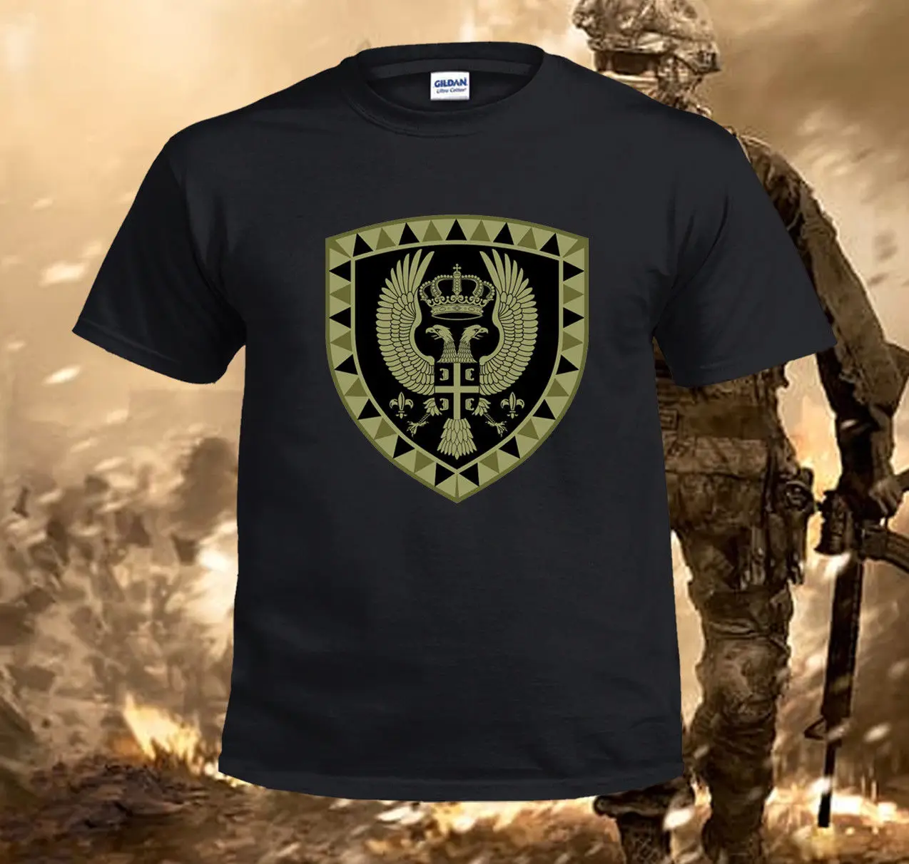 

2019 Hot Sale 100% Cotton Fashion Inspired Serbian Armed Forces The Special Brigade Unit Black Design T Shirt Tee Shirt