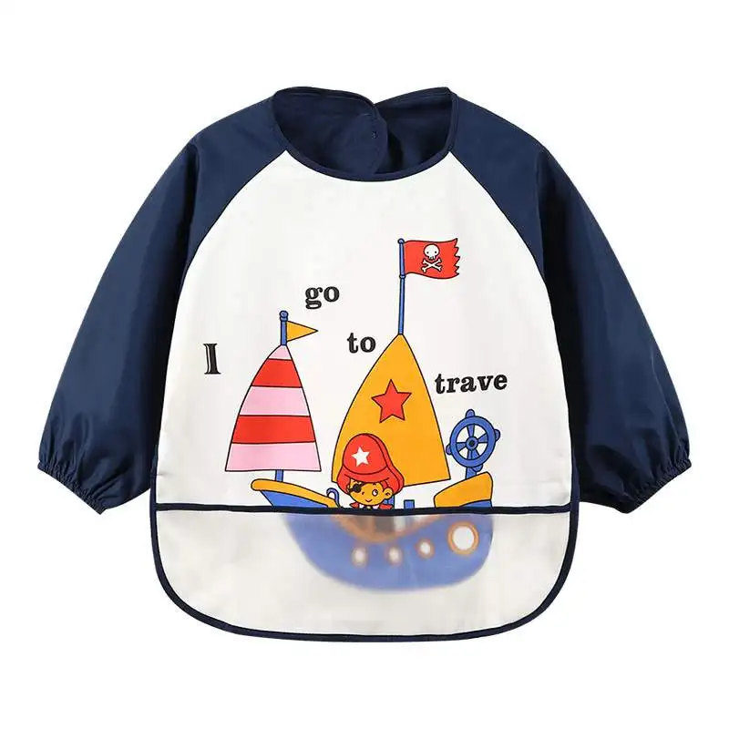 Style 4 boat Милый детский нагрудник малыша Baberos Bavoir водонепроницаемый передник с длинными рукавами Мультяшные животные Дети Кормление комбинезон детские вещи - Цвет: Style 4 boat