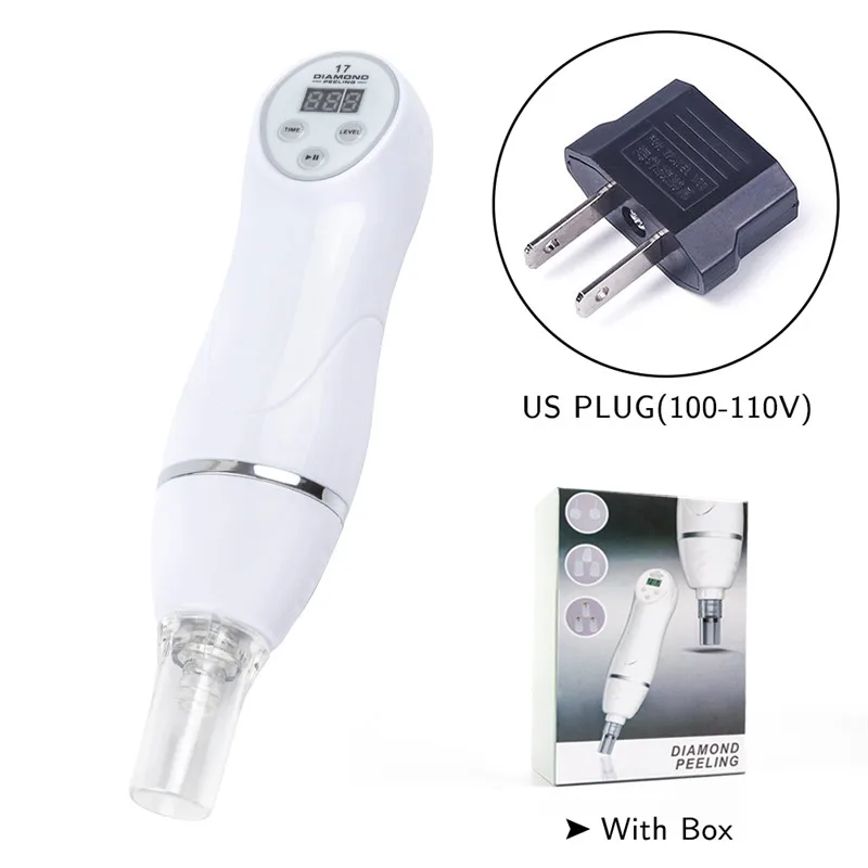 US plug with box Дешевые 6 наконечников портативный микродермабразия алмазный пилинг устройство удаления черных точек кожи кожура Алмазная дермабразия массаж лица - Цвет: US plug with box