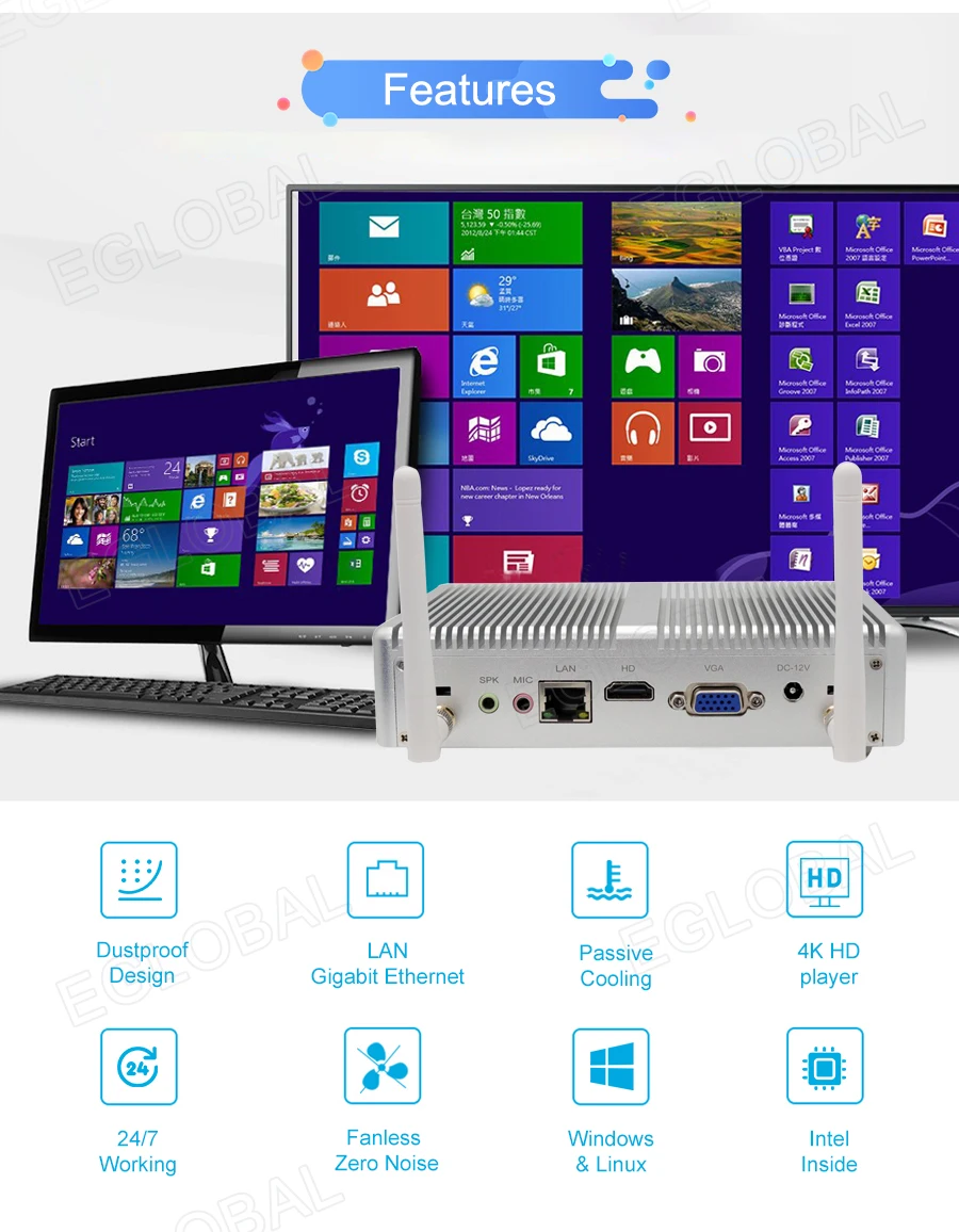 4K HTPC DDR3L безвентиляторный настольный компьютер intel skybay core i3 i5 i7 дешевая цена Win10 Linux мини ПК HDMI VGA 300M WiFi 6* USB