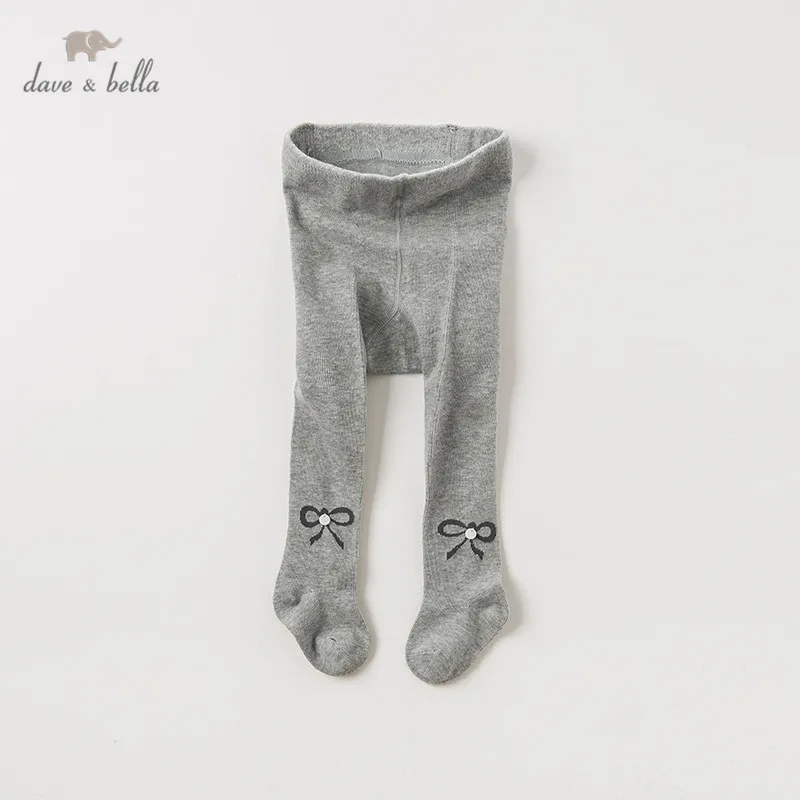 

DB12034 dave bella autumn baby girls pants children full length kids solid pants knitted bow leggings