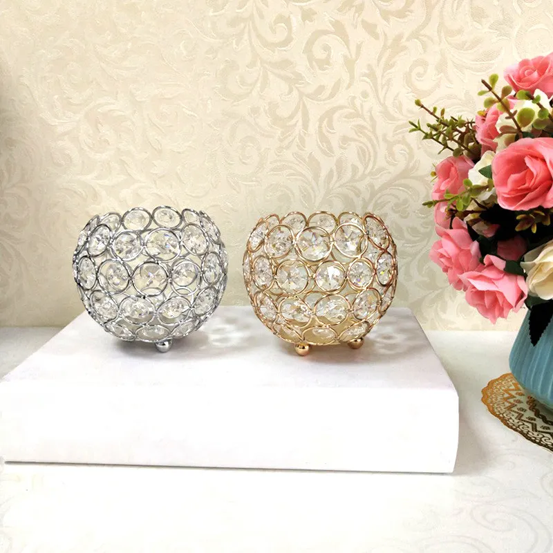 10cm Round Candleholder Hollow Out Rhinestone Candlestick Wedding Party Desktop Ornament Cosmetic B