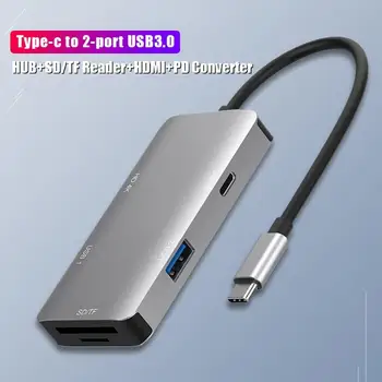 

Type C to 2 Port USB 3.0 HUB TF Card Reader HDMI 4K PD Adapter for MacBook Transmits Smoothly Fast Heat Dissipation New Arrival