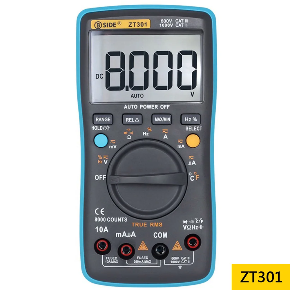 ZT301 Цифровой мультиметр BSIDE ZT301 302 True-RMS DC/DA Вольтметр Амперметр Multimetro DMM Сопротивление ом крышка Гц температура тестер - Цвет: ZT301