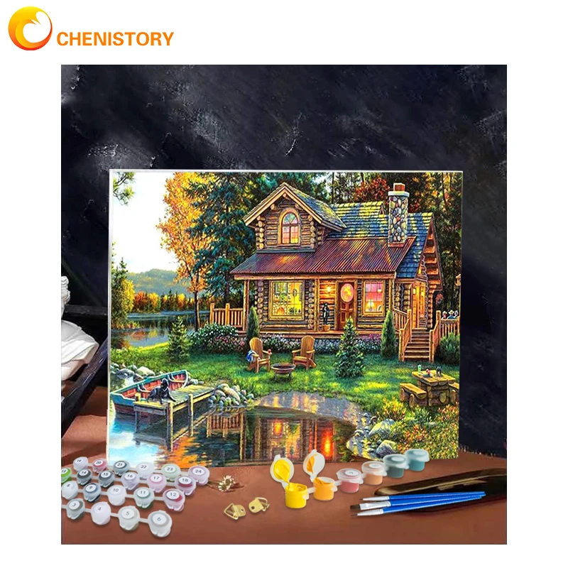 

CHENISTORY Painting By Numbers Village House For Adults Kit Landscape Oil DIY HandPaint Canvas Paint Coloring Picture Home Decor