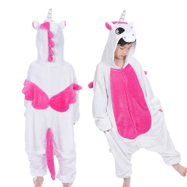 pink dinosaur Пижамы кигуруми с единорогом и стежком; детские пижамы с пандой для мальчиков и девочек; Пижама для малышей; комбинезоны; зимняя одежда для сна - Цвет: pink dinosaur