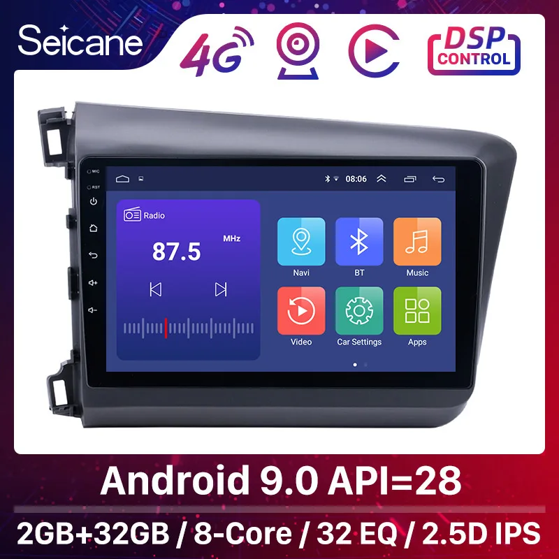 Seicane 9 дюймов Android 0 GPS навигация для Honda Civic 2012 2013 автомобильный радио головное