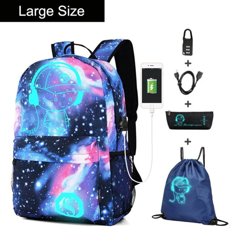 Аниме светящийся Оксфорд школьный рюкзак на плечо до 15,6 дюймов с usb зарядным портом и замком школьная сумка для мальчика черный