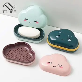 

TTLIFE Cute Cartoon Clouds Shape Soap Box Bathroom Drain Soap Holder Portable Travel Soap Protect Case Bathroom Accessories