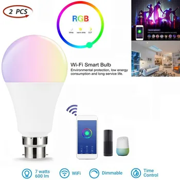 

2PC Wifi Smart LED Light Bulb RGB Dimm Control ForAlexa For Google Home B22