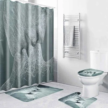 

180X180cm Abstract Shower Curtain Polyester Waterproof Bathroom Floor Mat Toilet Seat Cover Set Curtains Bathroom Accessories