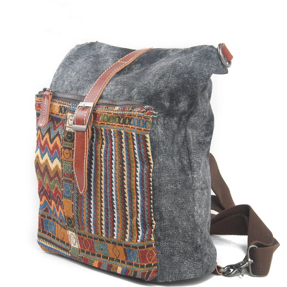 

Virginland New Style Japanese-style Ethnic-Style Multi-functional Backpack Shoulder Bag Canvas Backpack