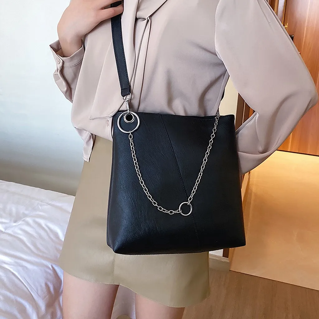 

Korea Women's Bags With Chains Solid Color Zipper Large Capacity Soft Leather Shoulder Bag Soft Women Messenger Bags Travel