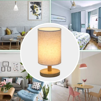 

Office Linen Fabric Bedside USB Port Living Room Table Lamp Stand Home Decor Simple Night Light College Dorm Modern Led Round