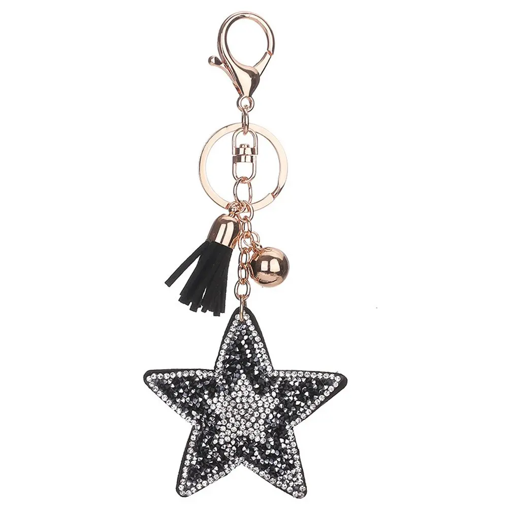 

Star Keychain Rhinestone Tassel Pattern Cute Bag Handbag Girl Lovely Key Holder Women 4 Colors Bag Accessories Champagne Gold