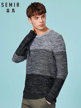 

Semir Sweater Men Autumn and Winter New Contrast Color Sweater Round Neck Pullover Top Knit Sweater Gradient Yarn Korean Wave