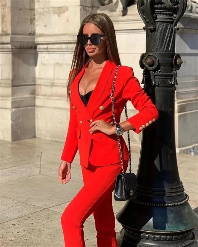 Sexy Red Women Blazer Suits Jacket Fashion Ladies Pantsuit Costumes Womens Suits Blazer with Pants for Party Groom Custom Made