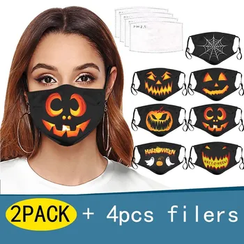 

2PC Unisex Adjustable Windproof Reusable Halloween Printed Face Mask Reusable Face Mask Mask Breathable Mouth Mask Washable Mou