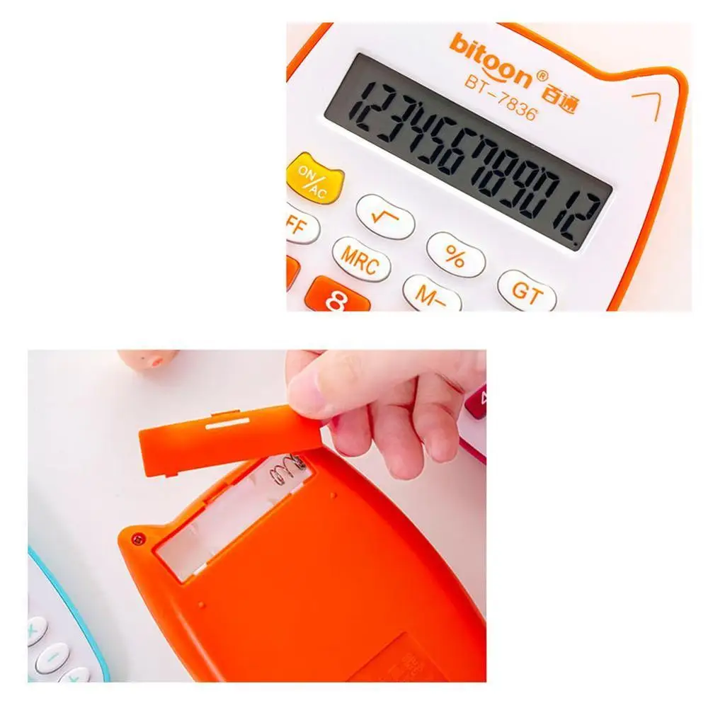 Portable Calculator Cute Cat Handheld Calculator for Students, Battery Power Electronic Calculator with 12-digit LED Display