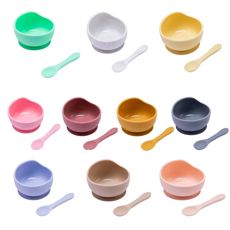 New Baby Silicone Tableware Suction-Cup Bowl-Feeding-Set Dinner-Bowl Kids Dishes Spoons Bpa-Free GR6Jem0kZGr