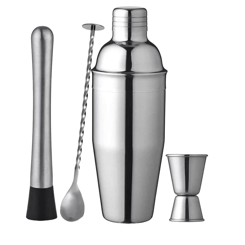Cocktail Shaker Set, 24 Oz Stainless Steel Drink Shaker with Built-In Strainer, Cocktail Muddler, Mixing Spoon, and Measuring D
