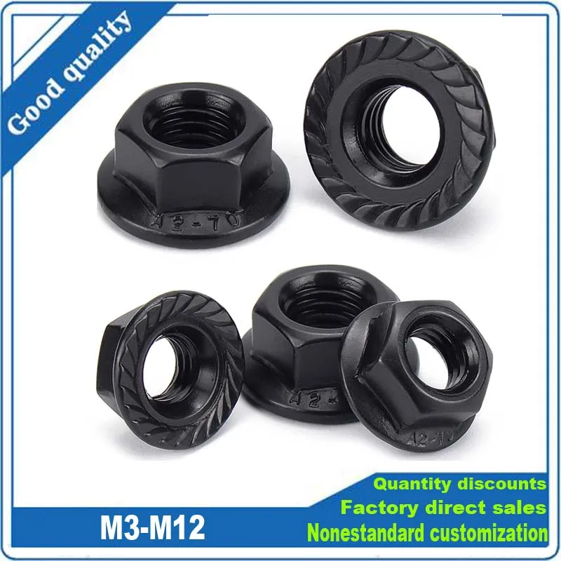 

2/10Pcs M3 M4 M5 M6 M8 M10 M12 Black A2-70 304 Stainless Steel Hexagonal Hex Head Serrated Spinlock Flange Nut Locknut DIN6923