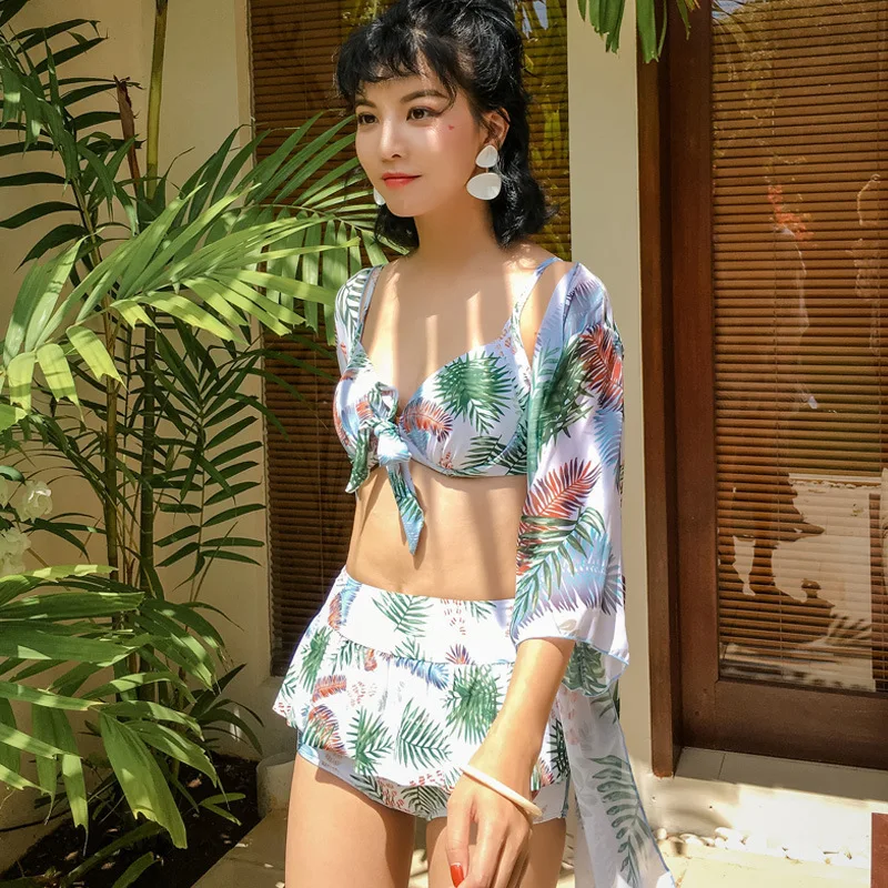 

2018 New Style Hot Springs Bathing Suit Women's Split Type Three-piece Set-Style Printed Cute Underwire Bikini Culottes-