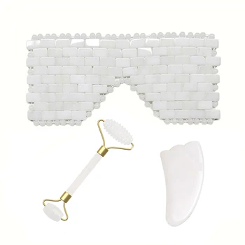 

White Crystal Sleeping Mask Natural Jade Eye Mask Roller Guasha Board Set Anti Aging Jade Facial Cold Therapy Mask Eye Care Tool