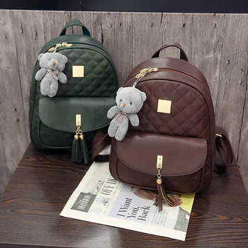 

New PU Leather Solid Color Embroidered Pure Suit Bag College Style Soft Face Women's cute Backpack Oval Girl Travel Backpack