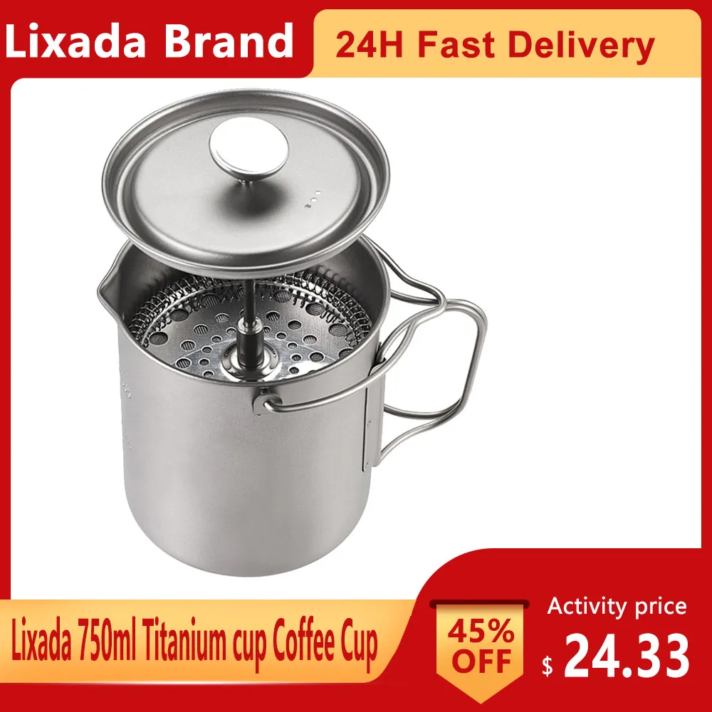 Lixada-taza de café de titanio de 750ml, prensa francesa, cafetera con tapa, cocina de acampada al aire libre