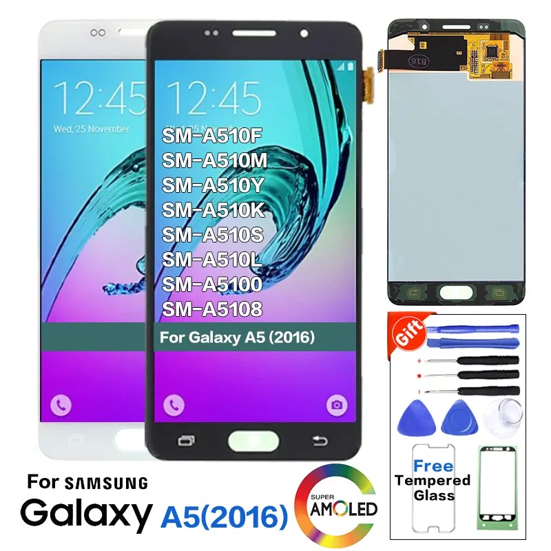 Для Samsung Galaxy A5 A510 A510F SM-A510FD ЖК-дисплей+ кодирующий преобразователь сенсорного экрана в сборе яркость можно регулировать