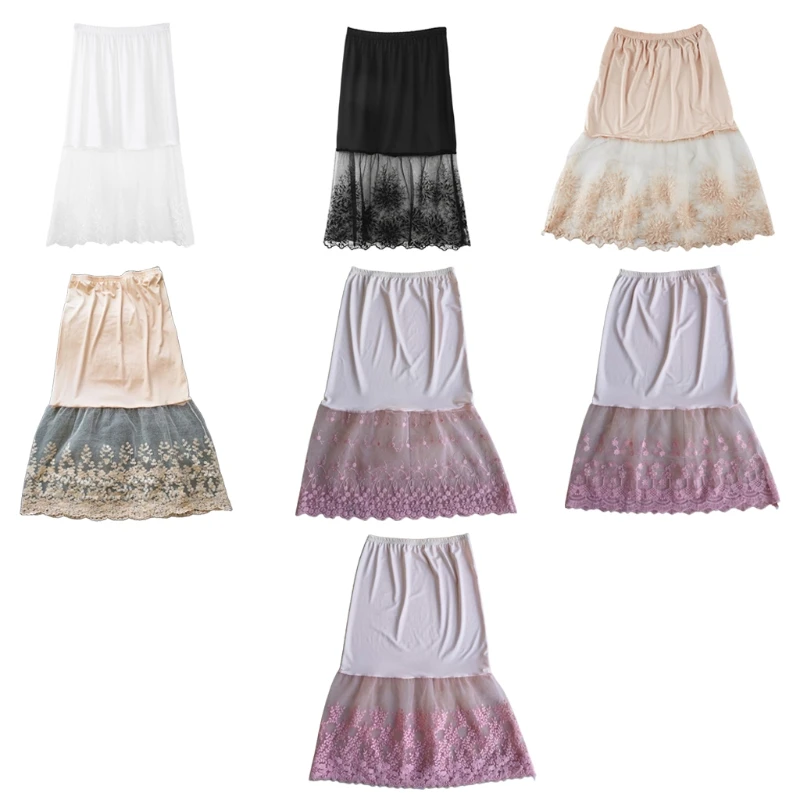 Lace Half Slip Skirts Extender Elastic Waist A-line Hollow Petticoat Underskirt