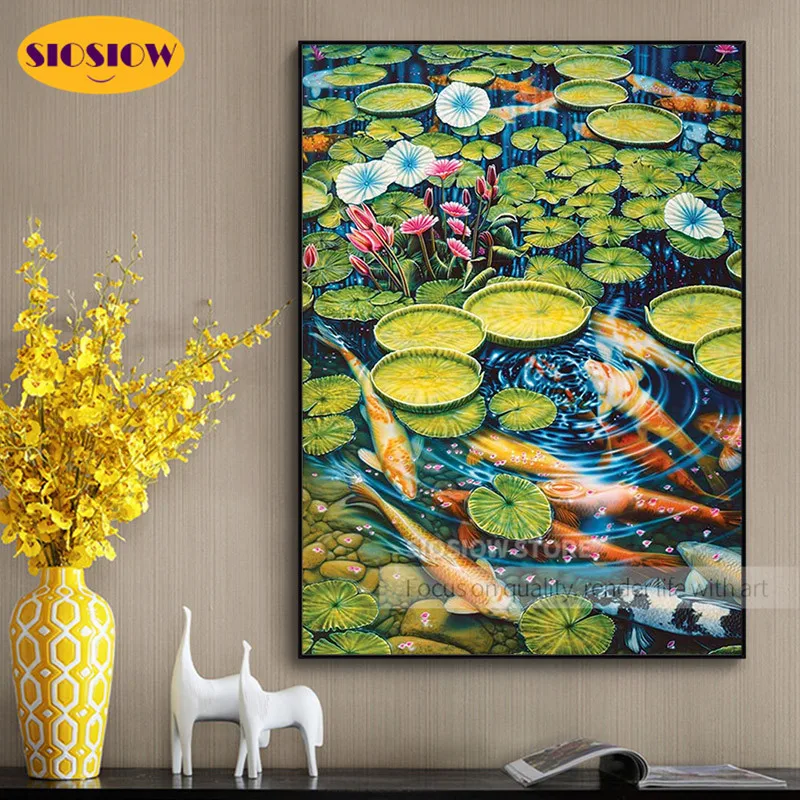 5d Diy Daimond Painting Koi Fish Carp Full Square Drill Diamond Embroidery Chinese Mosaic Cross Stitch Kits Art Craft Decor Home | Дом и сад