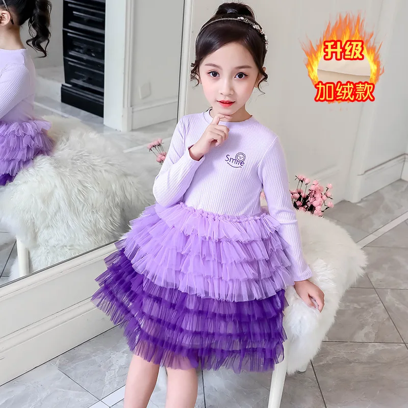

Girls plus Velvet jian bian qun Dress Winter Autumn 2019 New Style Large Children Shirt Sub-Childrenswear Children Shirt
