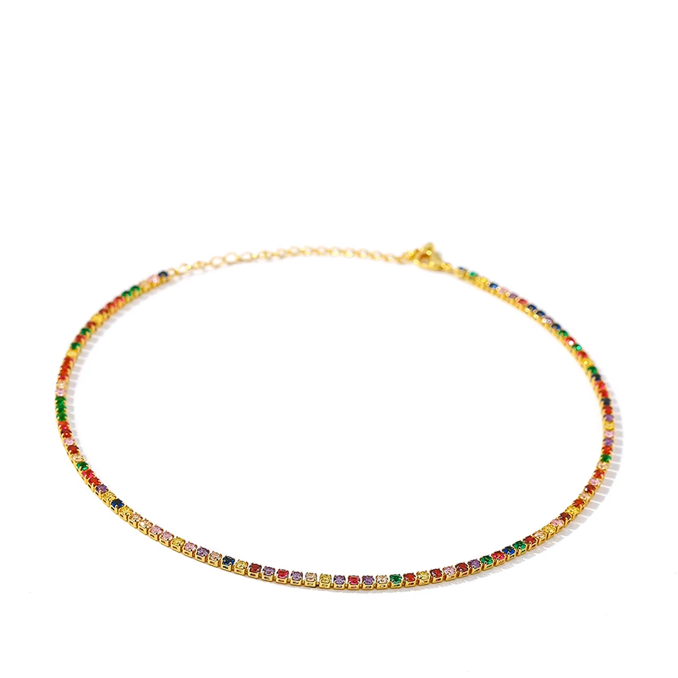 YMYW Colorful Cubic Zirconia Choker Necklace Gold Charm Rainbow Fashion Trendy Luxury Bohemia Necklace Jewelry for Woman Gift - Окраска металла: Necklace