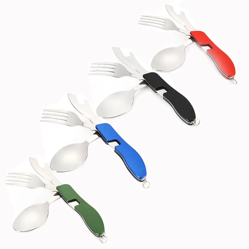 

Portable multitool cutlery fold Spork fork spoon knife utensil can opener Picnic camp multi tool flatware bottle tableware