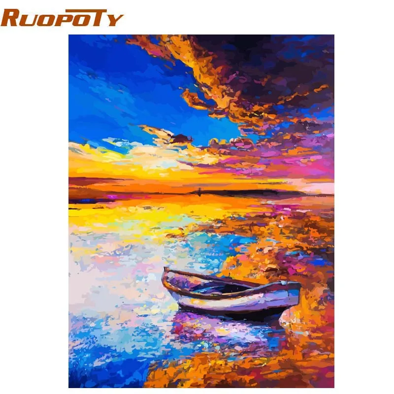 RUOPOTY защелка DIY Краски ing по номерам Набор для создания пейзажа акриловый Краски на картины на холсте картина по номерам для домашнего декора 60x75 см - Цвет: 191124-1