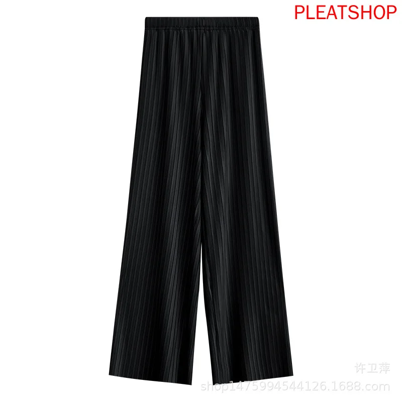 Pleated Wide-Leg Pants Women's Summer Korean-Style Draping Effect High Waisted Black Versatile Mop Casual Pants Oggers Women