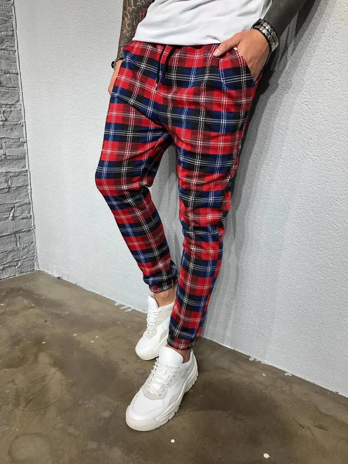 men plaid joggers