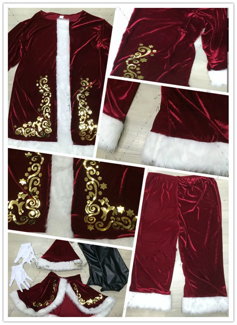 Большой размер; Рождественский костюм унисекс; костюм Санта-Клауса; красная бархатная одежда для костюмированной вечеринки; классическая Рождественская форма