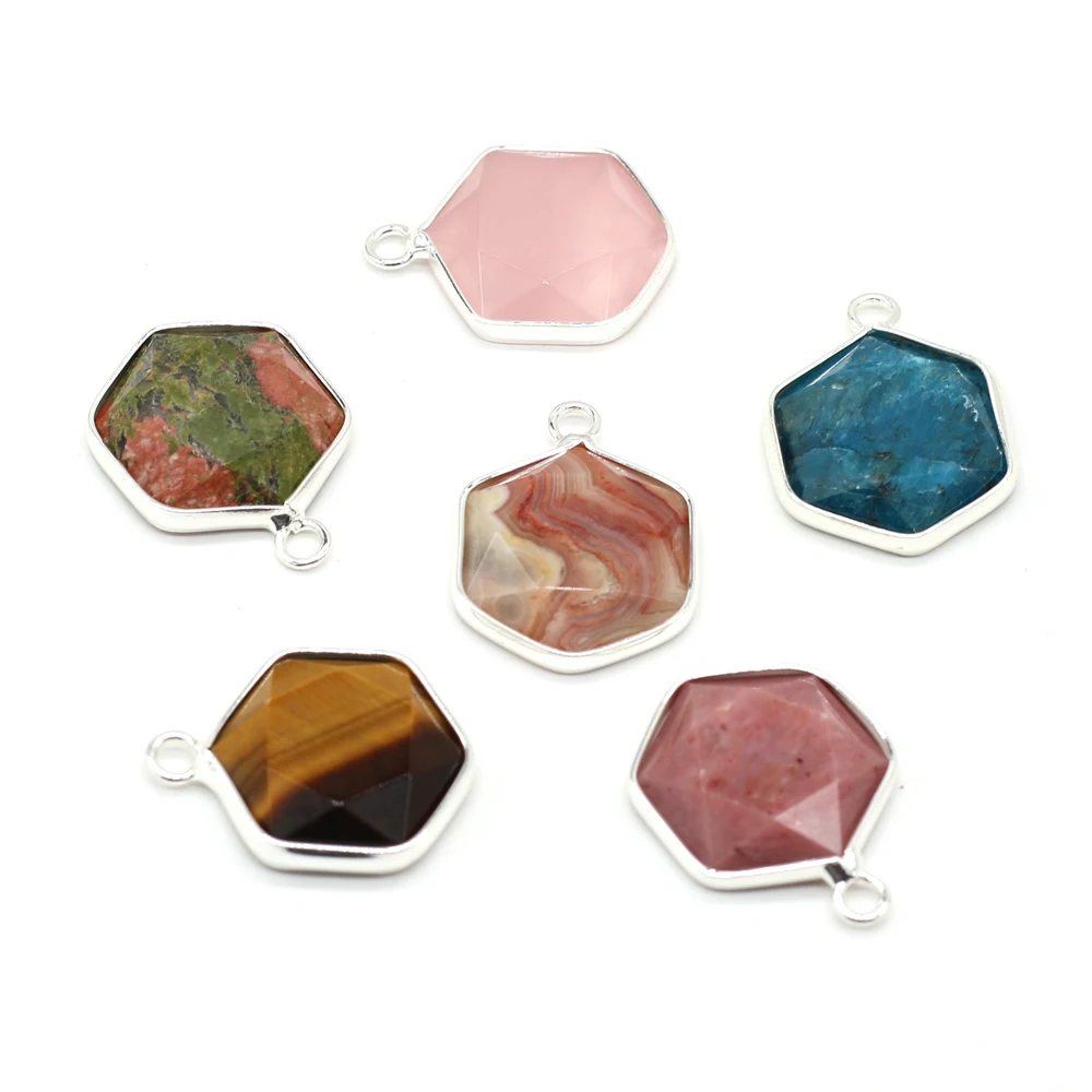 

6PCS Wholesale Hexagonal Natural Stone Rose Quartz Pendant For Women Jewelry Making DIY Necklace Accessory Charm Gift